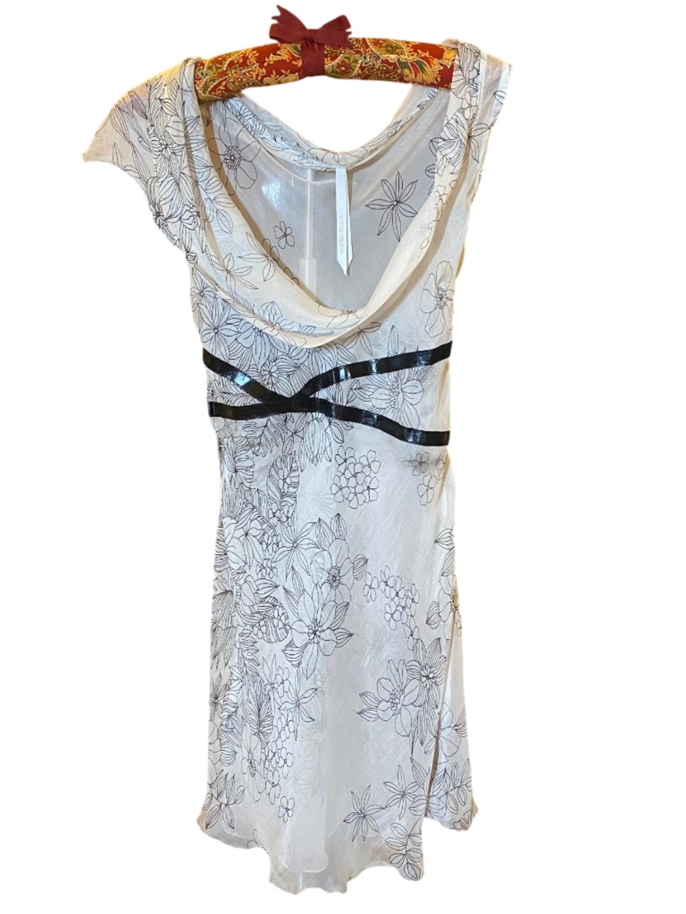 Andrea Rosati Y2K 100% Silk Floral Sheer Cowl Neck Mini Dress NWOT US 4